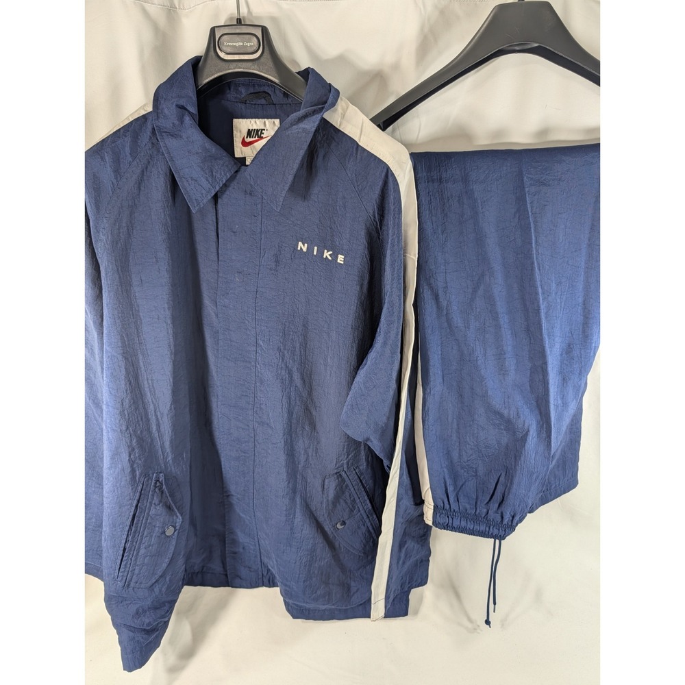 VTG Nike Track Suit Set Heavy XL Blue Snap Zip Lined Jacket Track Pants Swoosh